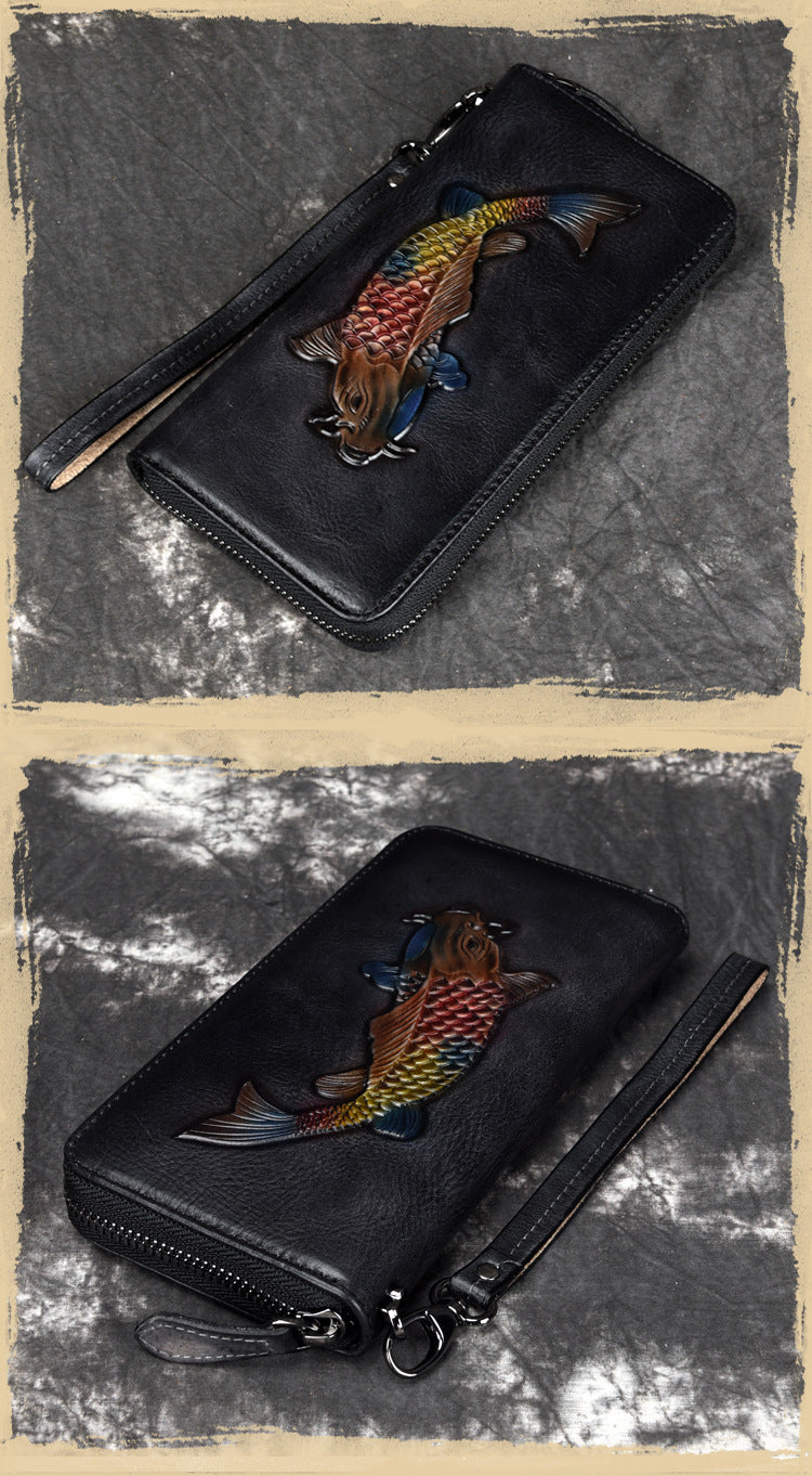 Vintage Genuine Leather Long Zip Wallet-Handbags, Wallets & Cases-Vintage Black-Free Shipping Leatheretro