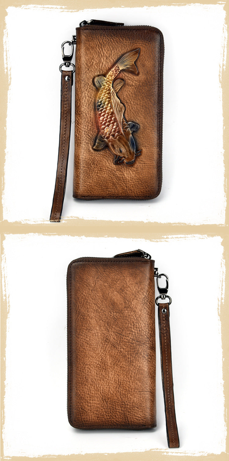 Vintage Genuine Leather Long Zip Wallet-Handbags, Wallets & Cases-Vintage Black-Free Shipping Leatheretro