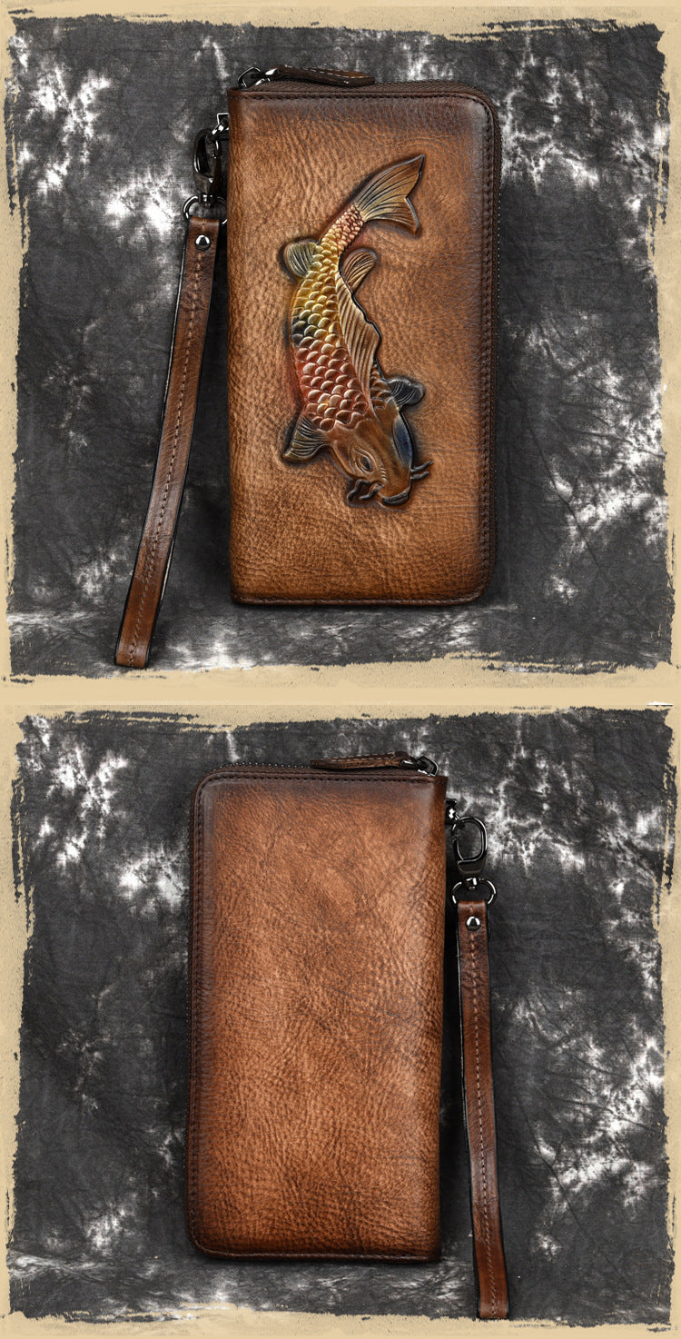 Vintage Genuine Leather Long Zip Wallet-Handbags, Wallets & Cases-Vintage Black-Free Shipping Leatheretro