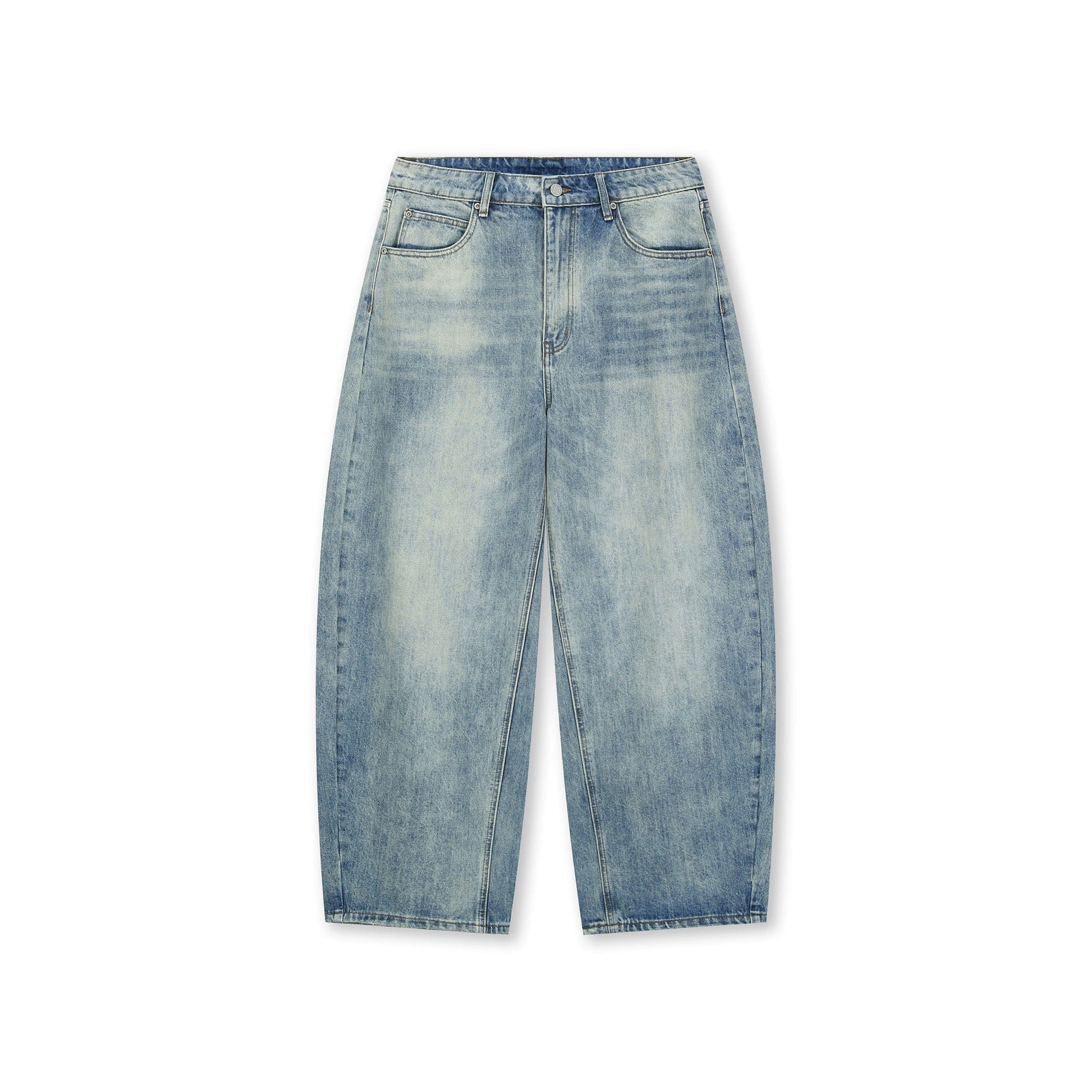 BONELESS Washed Ripped Hem Curved Baggy Jeans-Jeans-S-Blue-Free Shipping Leatheretro