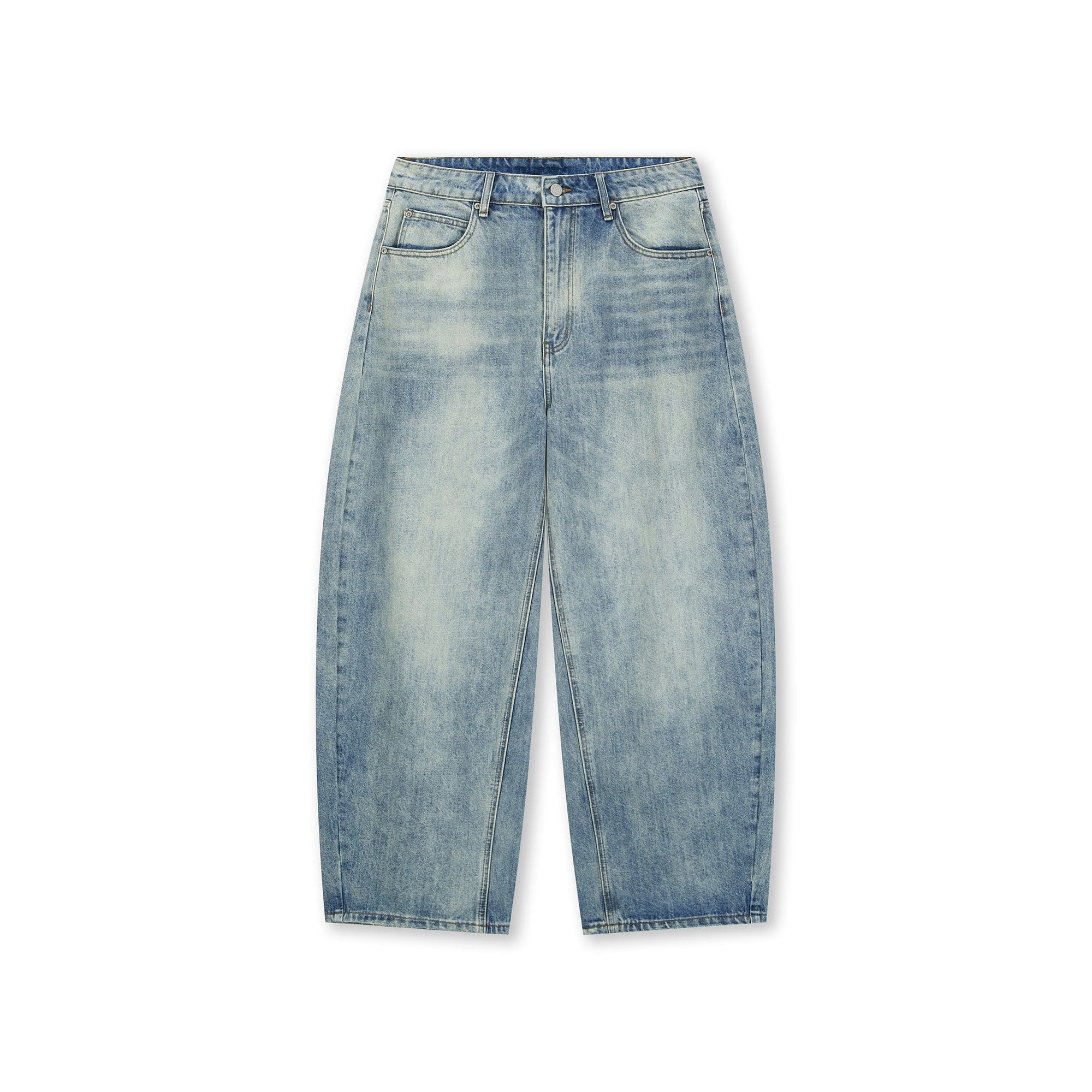 BONELESS Washed Ripped Hem Curved Baggy Jeans-Jeans-S-Blue-Free Shipping Leatheretro