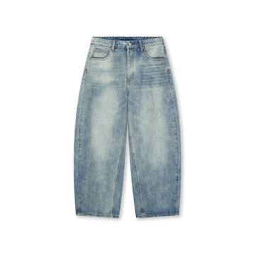 BONELESS Washed Ripped Hem Curved Baggy Jeans-Jeans-S-Blue-Free Shipping Leatheretro