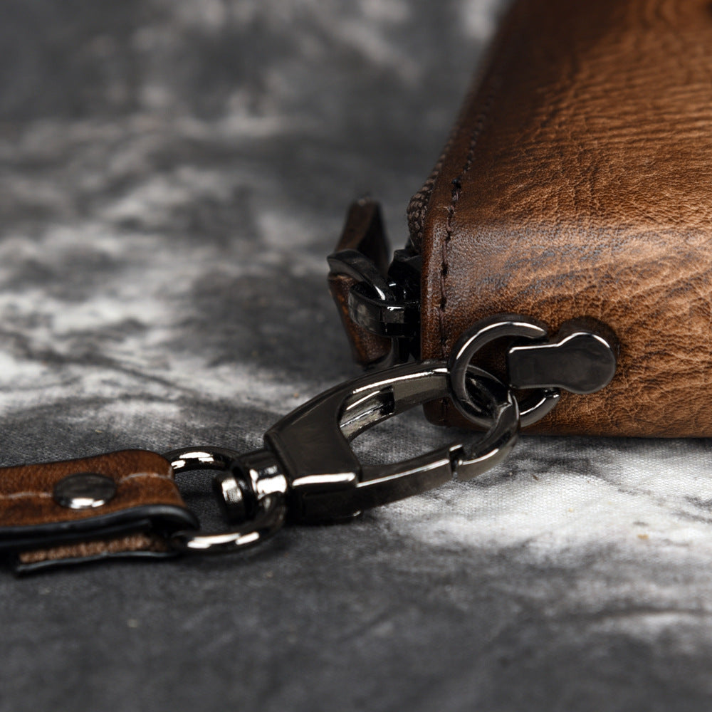 Vintage Genuine Leather Long Zip Wallet-Handbags, Wallets & Cases-Vintage Black-Free Shipping Leatheretro