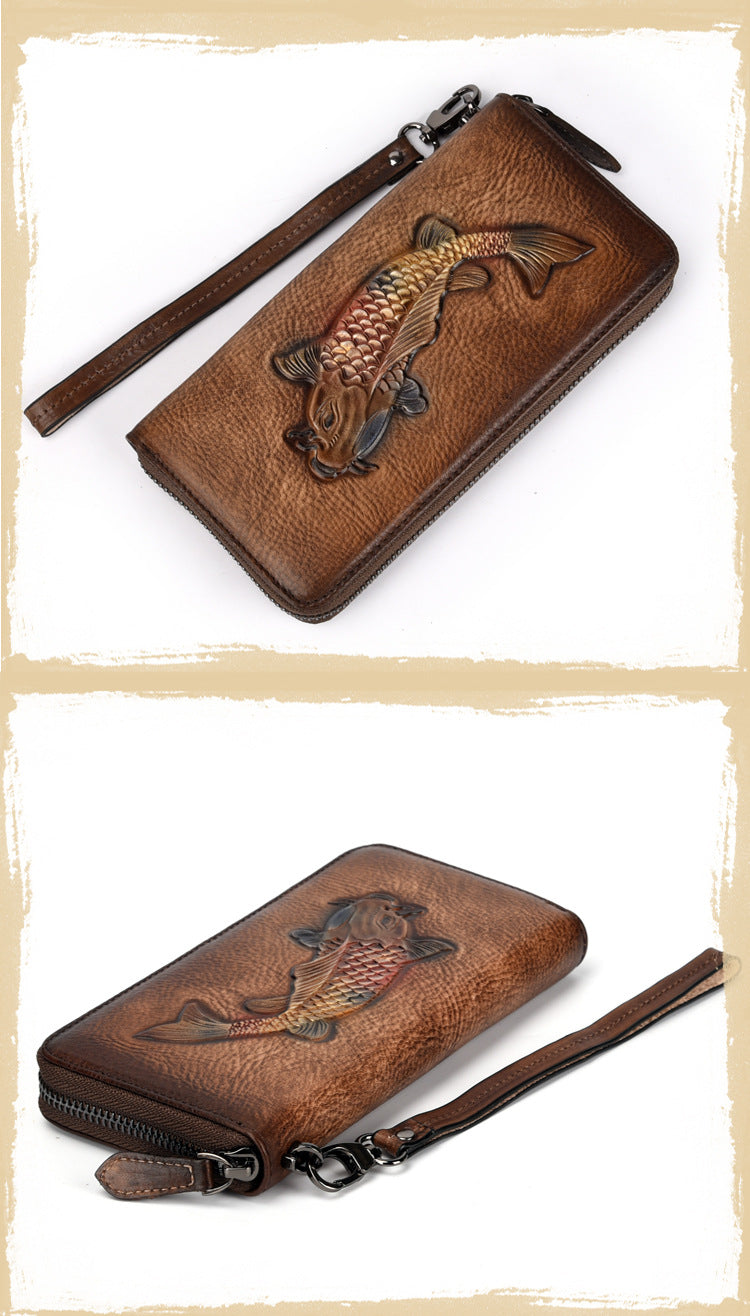 Vintage Genuine Leather Long Zip Wallet-Handbags, Wallets & Cases-Vintage Black-Free Shipping Leatheretro