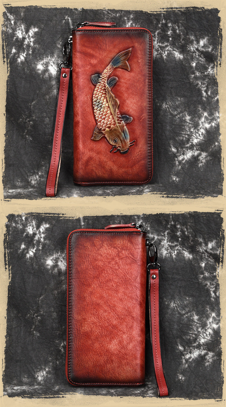 Vintage Genuine Leather Long Zip Wallet-Handbags, Wallets & Cases-Vintage Black-Free Shipping Leatheretro