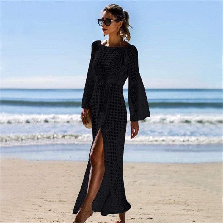 Sexy Knitted Crochet Summer Holiday Bikini Cover Up Dresses-Black-One Size-Free Shipping Leatheretro