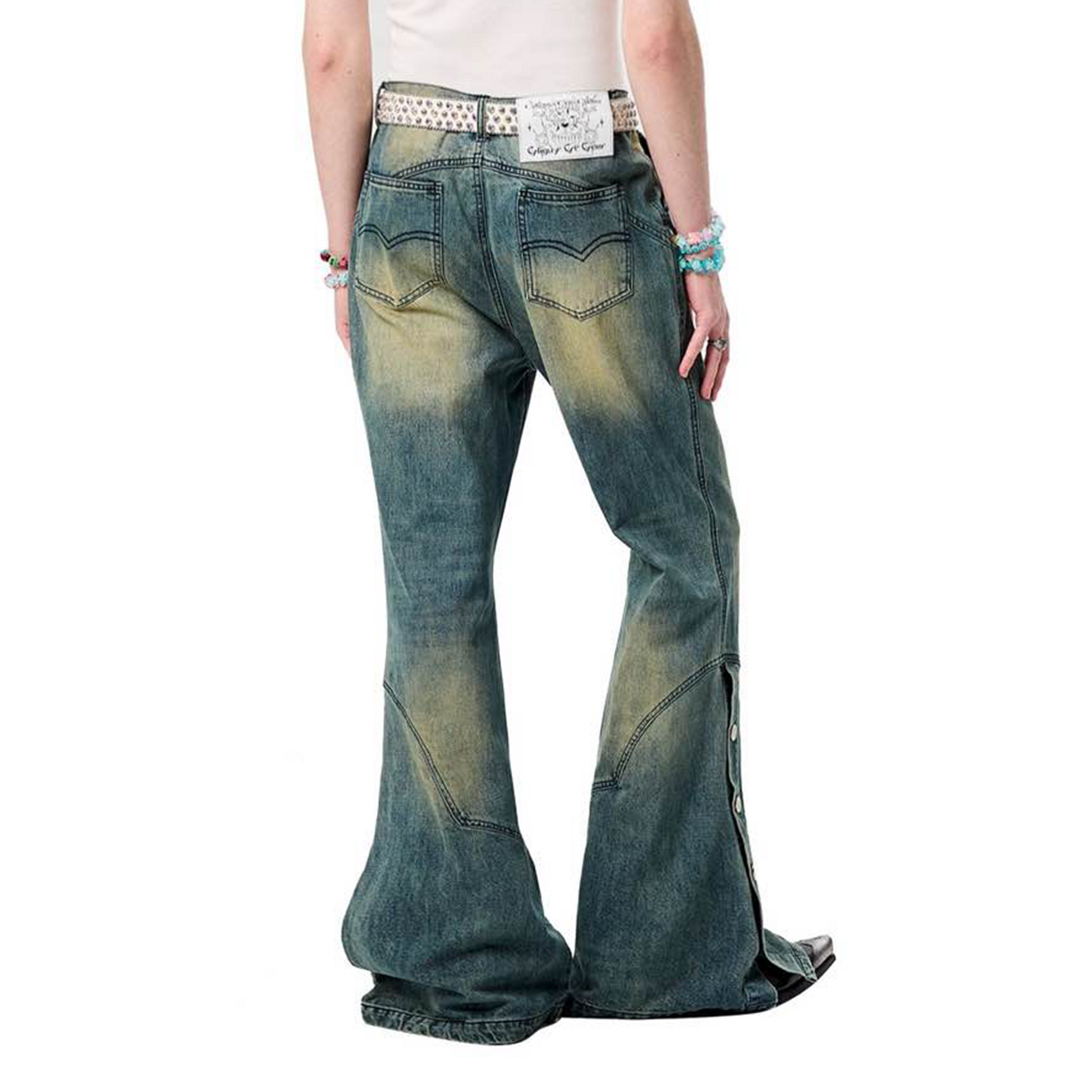 ERISSTOFF Washed Detachable Flared Jeans Blue-Jeans-S / 30"-Free Shipping Leatheretro