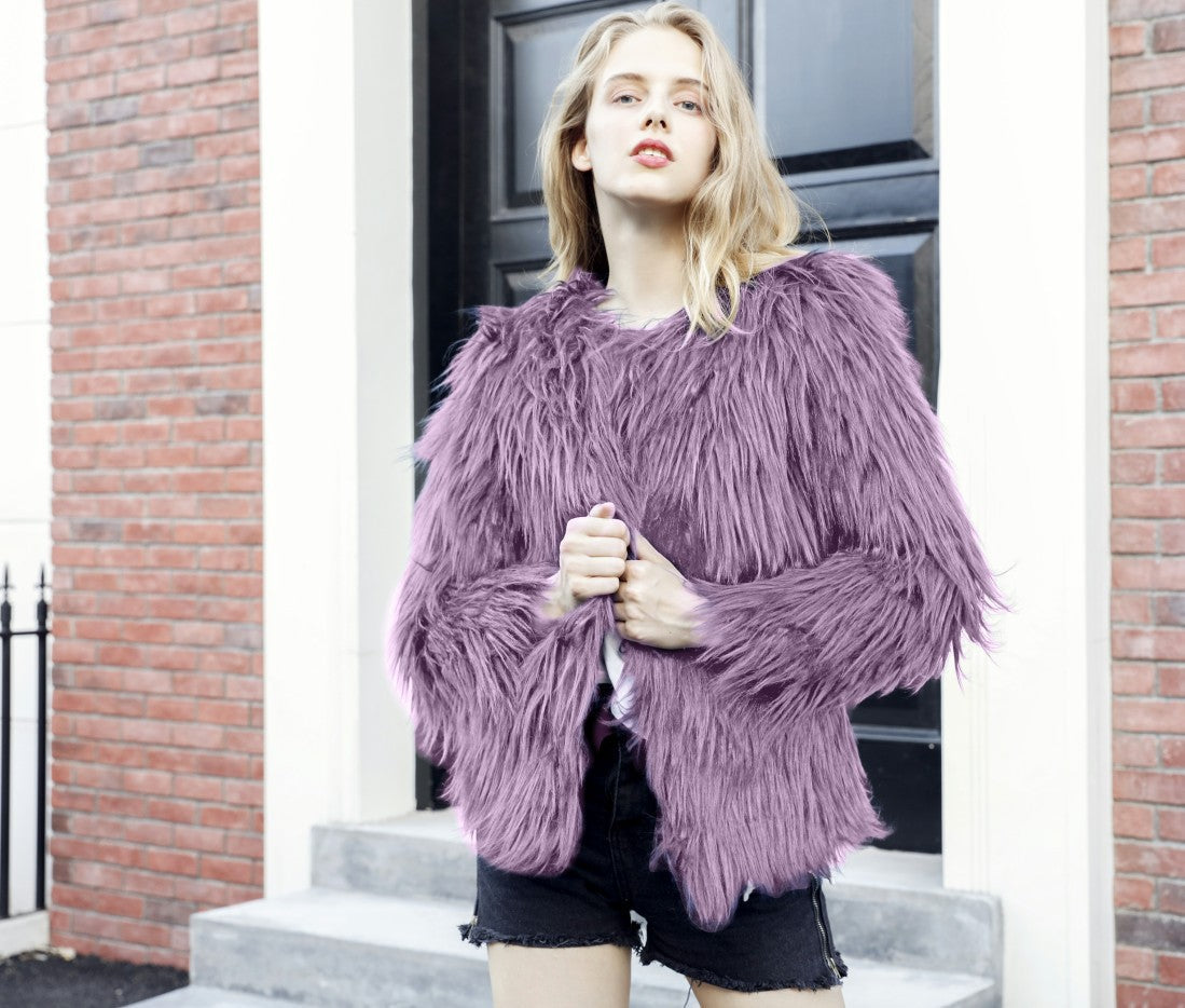 Fashion Faux Fur Plus Sizes Jacket Coats-Coats & Jackets-Purple-S-Free Shipping Leatheretro