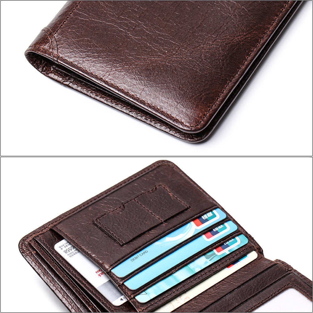 Oil-Waxed Leather Compact Wallet – RFID Wallet with Card Slots & Anti-Magnetic Protection-Wallets & Money Clips-Coffee-Free Shipping Leatheretro
