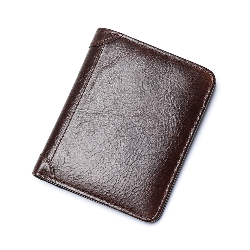 Oil-Waxed Leather Compact Wallet – RFID Wallet with Card Slots & Anti-Magnetic Protection-Wallets & Money Clips-Coffee-Free Shipping Leatheretro