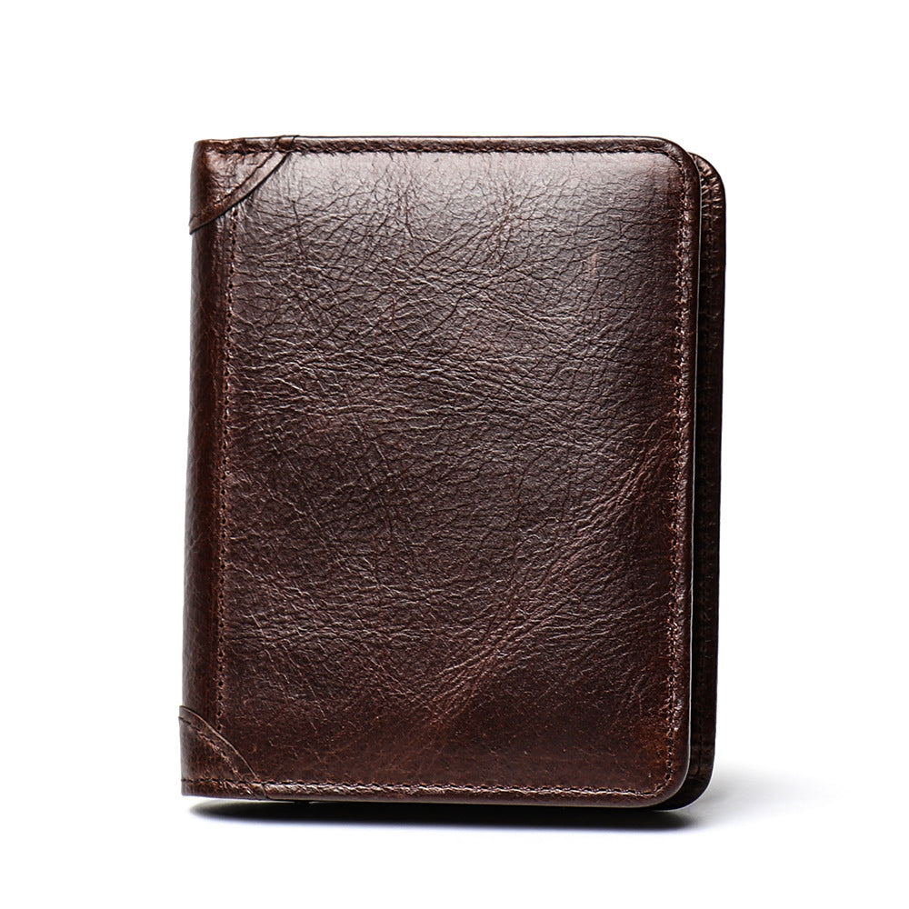 Oil-Waxed Leather Compact Wallet – RFID Wallet with Card Slots & Anti-Magnetic Protection-Wallets & Money Clips-Coffee-Free Shipping Leatheretro
