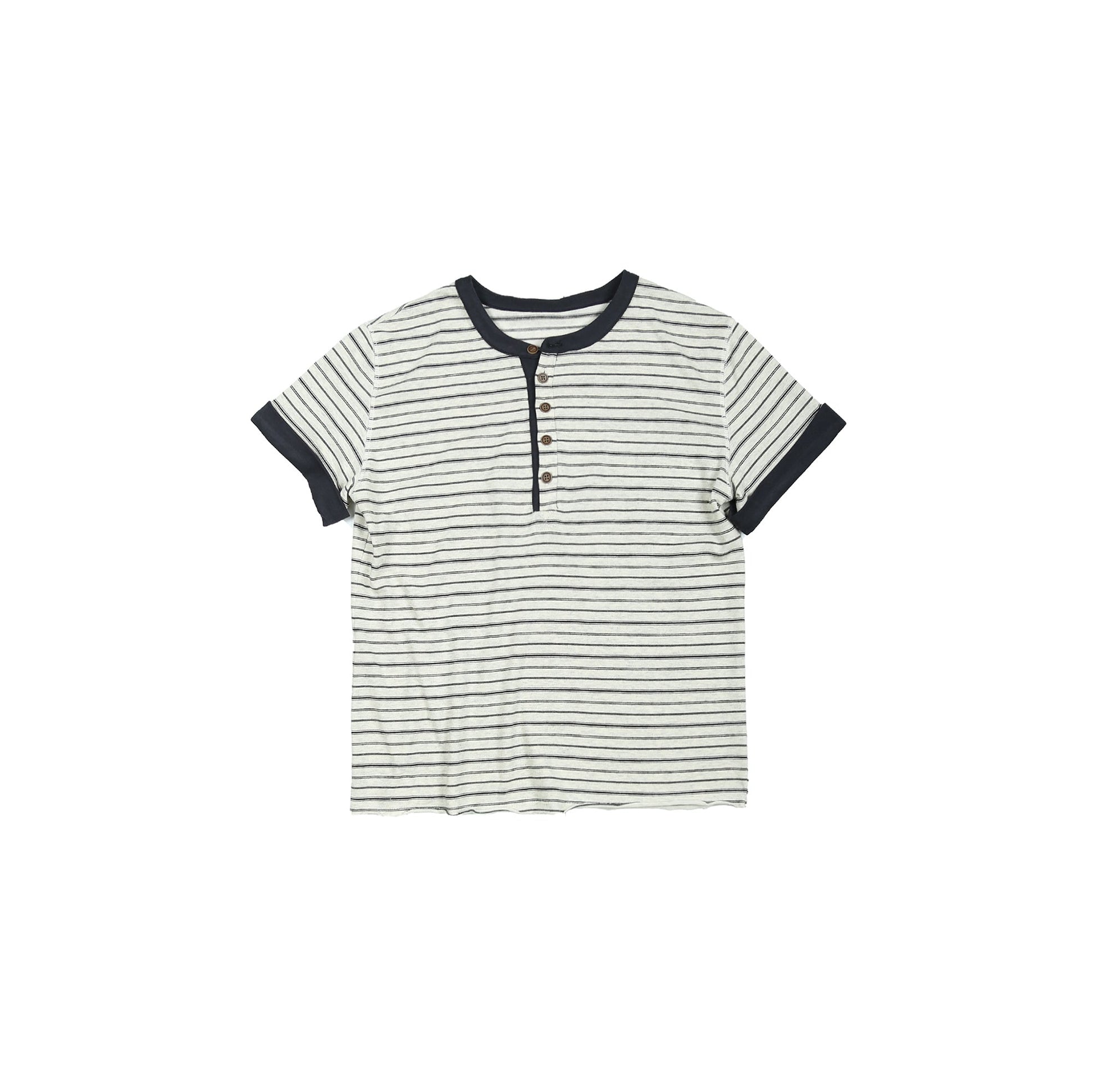 TRECLUB Stripe Henley T-Shirt-T Shirt-S (preorder)-Gray-Free Shipping Leatheretro