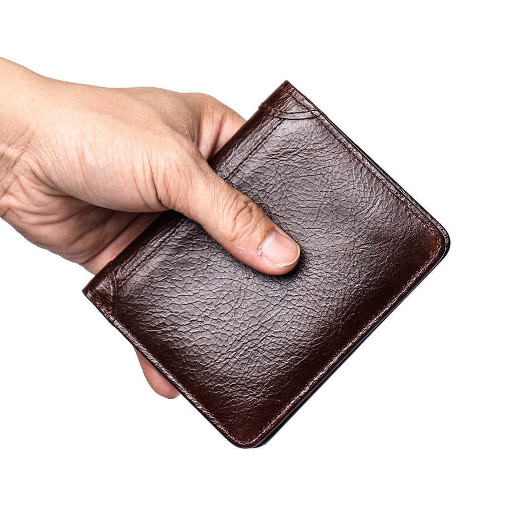 Oil-Waxed Leather Compact Wallet – RFID Wallet with Card Slots & Anti-Magnetic Protection-Wallets & Money Clips-Coffee-Free Shipping Leatheretro