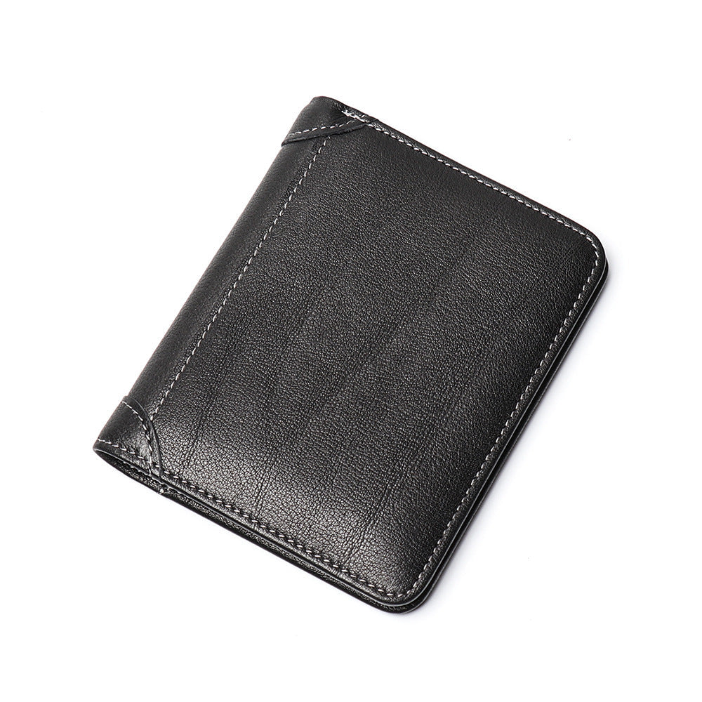 Oil-Waxed Leather Compact Wallet – RFID Wallet with Card Slots & Anti-Magnetic Protection-Wallets & Money Clips-Black-Free Shipping Leatheretro