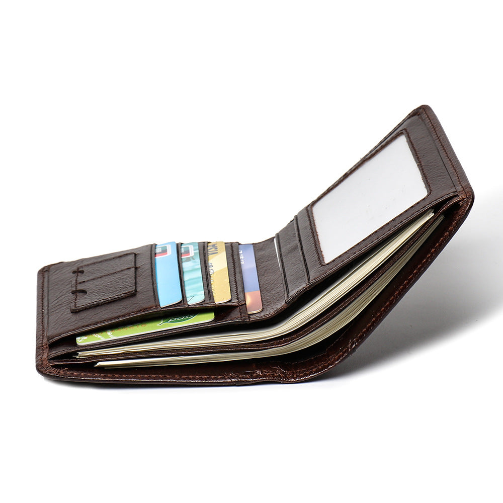 Oil-Waxed Leather Compact Wallet – RFID Wallet with Card Slots & Anti-Magnetic Protection-Wallets & Money Clips-Coffee-Free Shipping Leatheretro