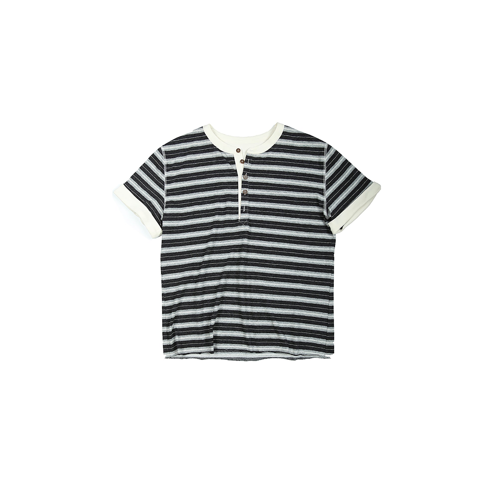 TRECLUB Stripe Henley T-Shirt-T Shirt-S (preorder)-Black-Free Shipping Leatheretro