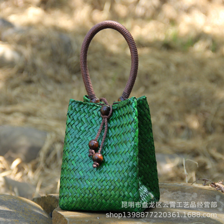 Handwoven Straw Tote Bag Mini Beach Bag for Vacation, Summer, and Resort Wear-Handbags-C011 coffee red-Free Shipping Leatheretro