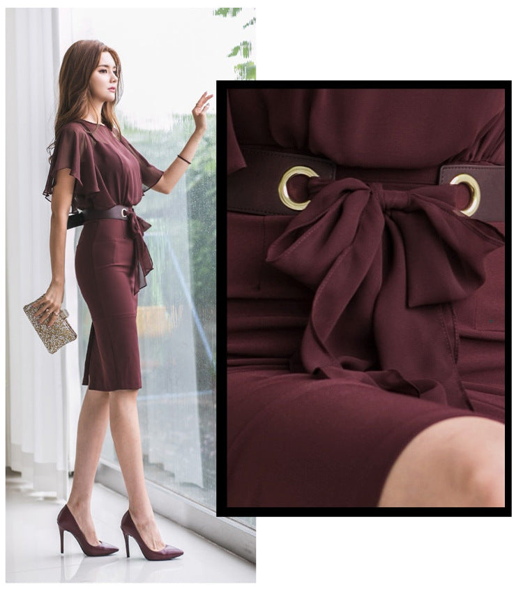 Summer Office Lady Chiffon Party Dresses-Dresses-Wine Red-S-Free Shipping Leatheretro