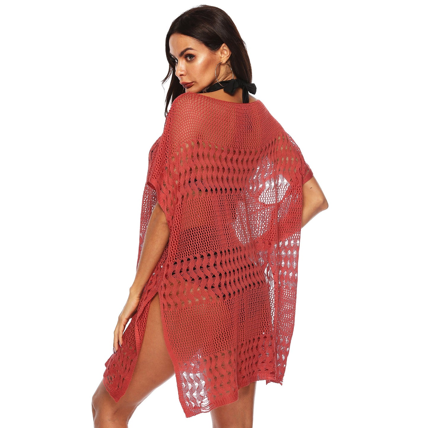 Sexy See Through Summer Beach Bikini Cover Ups-Swimwear-Brick Red-M-Free Shipping Leatheretro