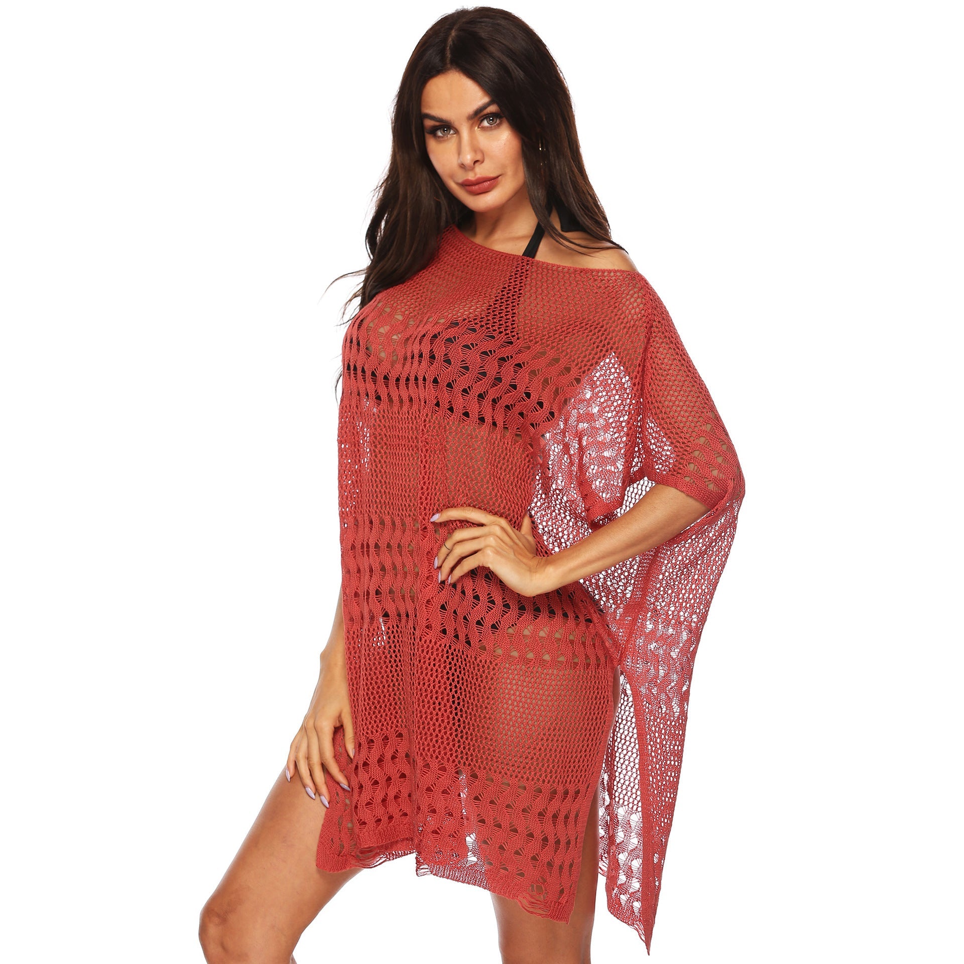 Sexy See Through Summer Beach Bikini Cover Ups-Swimwear-Brick Red-M-Free Shipping Leatheretro