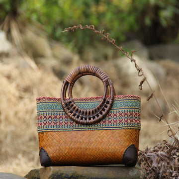 Handwoven Women's Bags – Boho Bamboo & Cotton Tote Bags-Handbags-Orange-Free Shipping Leatheretro