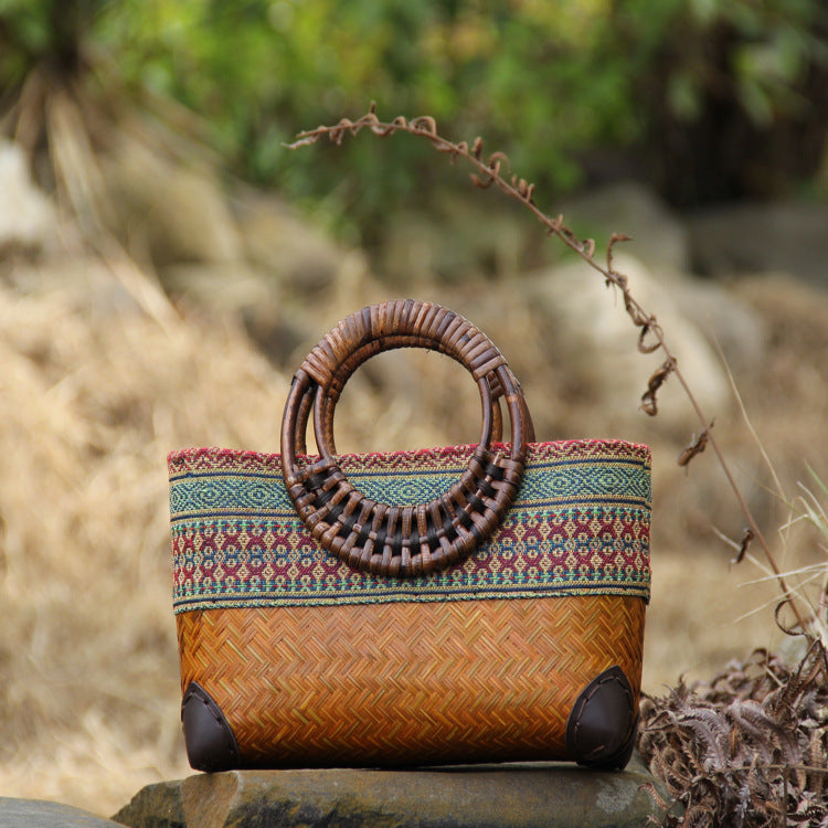 Handwoven Women's Bags – Boho Bamboo & Cotton Tote Bags-Handbags-Orange-Free Shipping Leatheretro