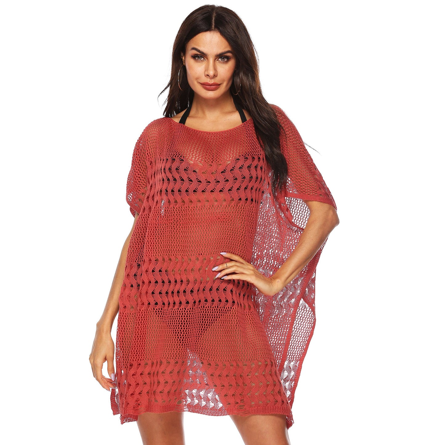 Sexy See Through Summer Beach Bikini Cover Ups-Swimwear-Brick Red-M-Free Shipping Leatheretro