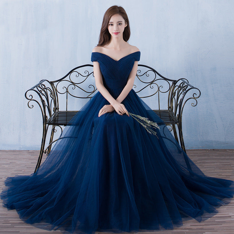 Elegant Off The Shoulder Long Party Dresses-Dresses-Navy Blue-US 2-Free Shipping Leatheretro