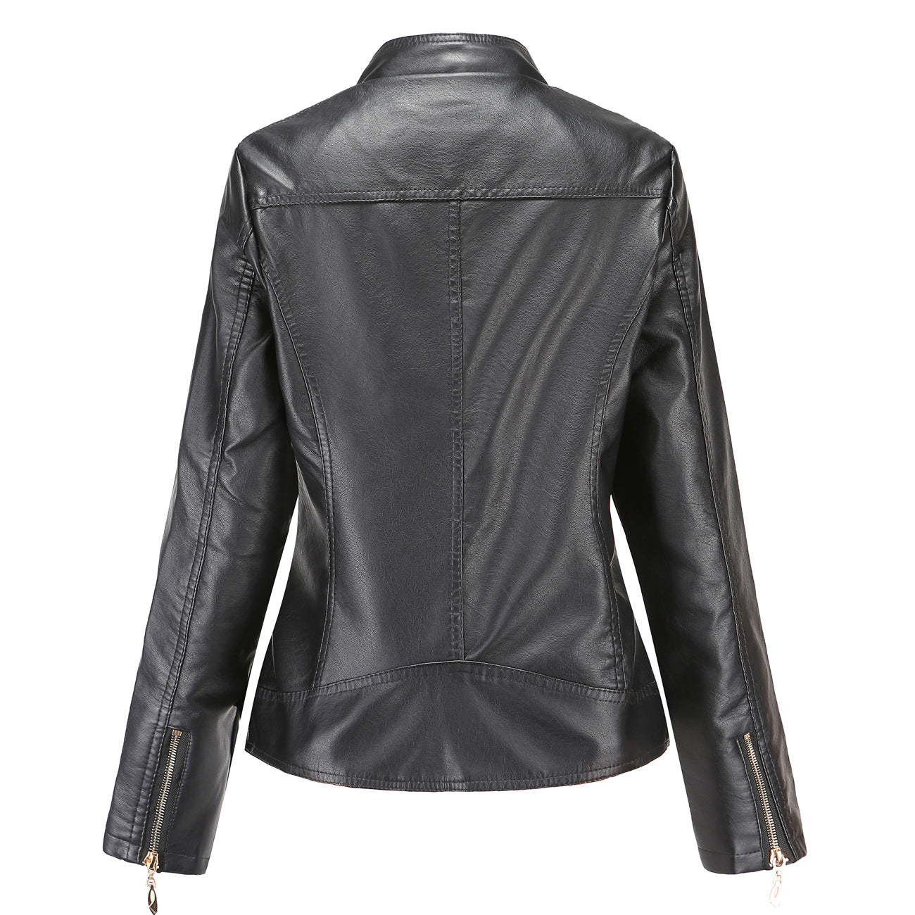 Women's Stand Collar Faux Leather Jacket-black-S-Free Shipping Leatheretro