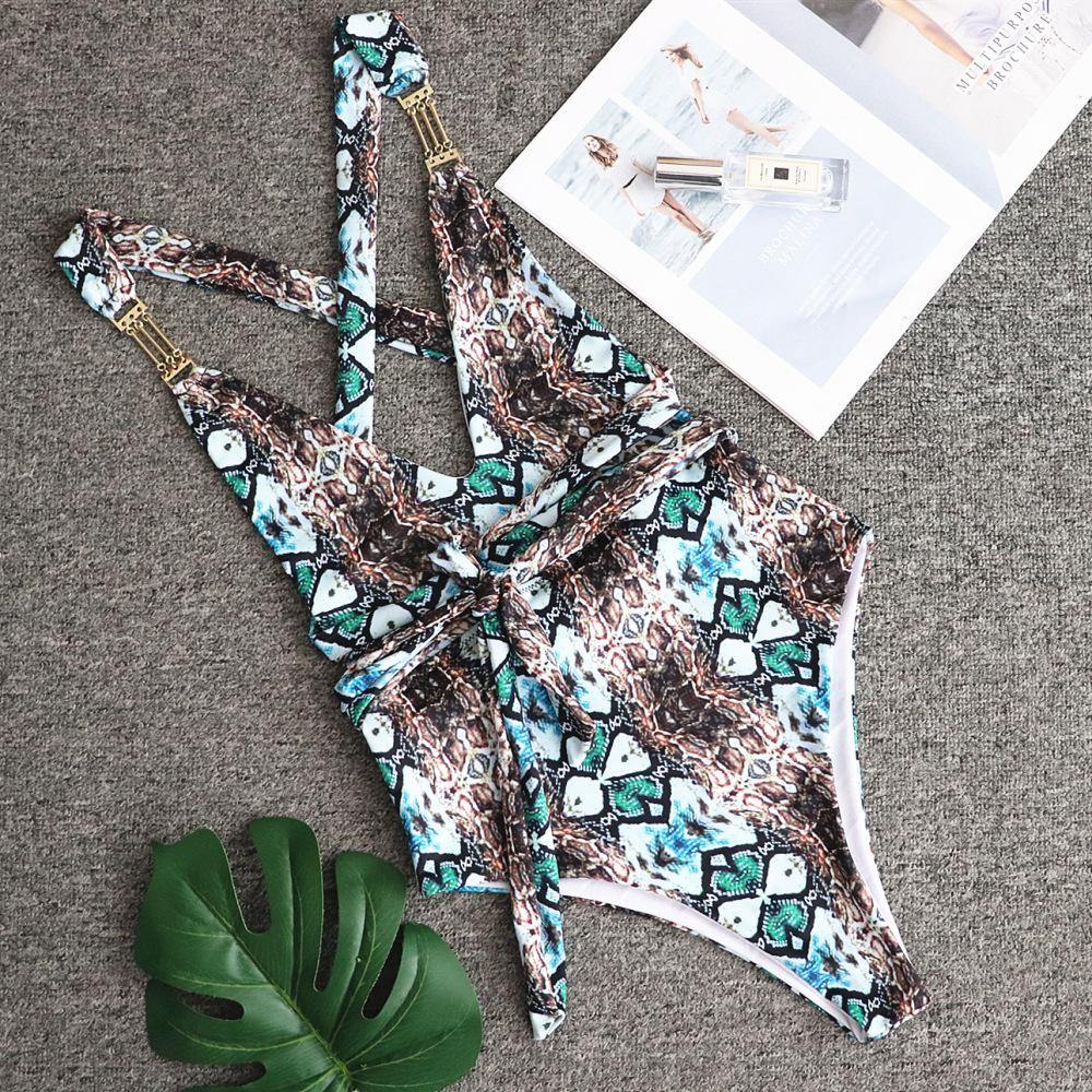 Sanke Print Backless Sexy Summer Beach Swimwear-Women Swimwear-Snake Bikini-S-Free Shipping Leatheretro