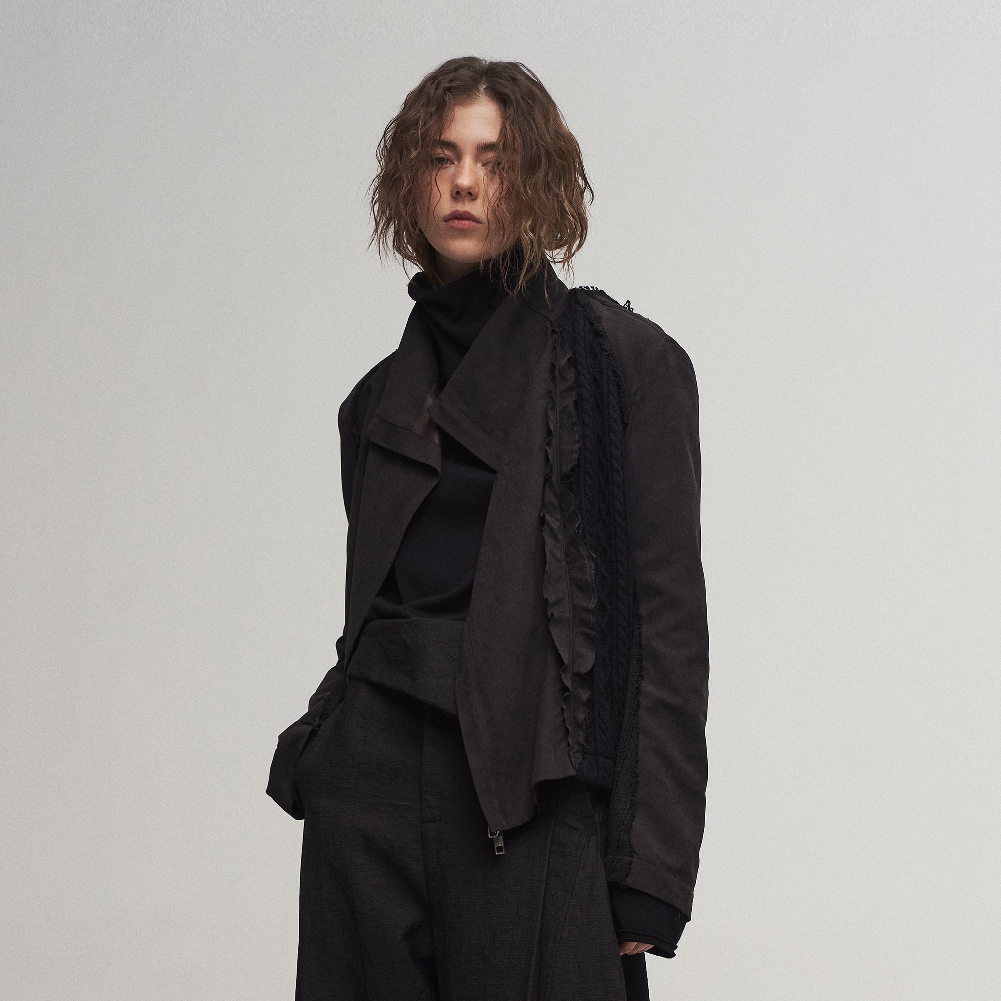 ILNya Nieternite Nifutur Asymmetrical Frayed Seam Ruffle Jacket-Jacket-S(0)-Free Shipping Leatheretro