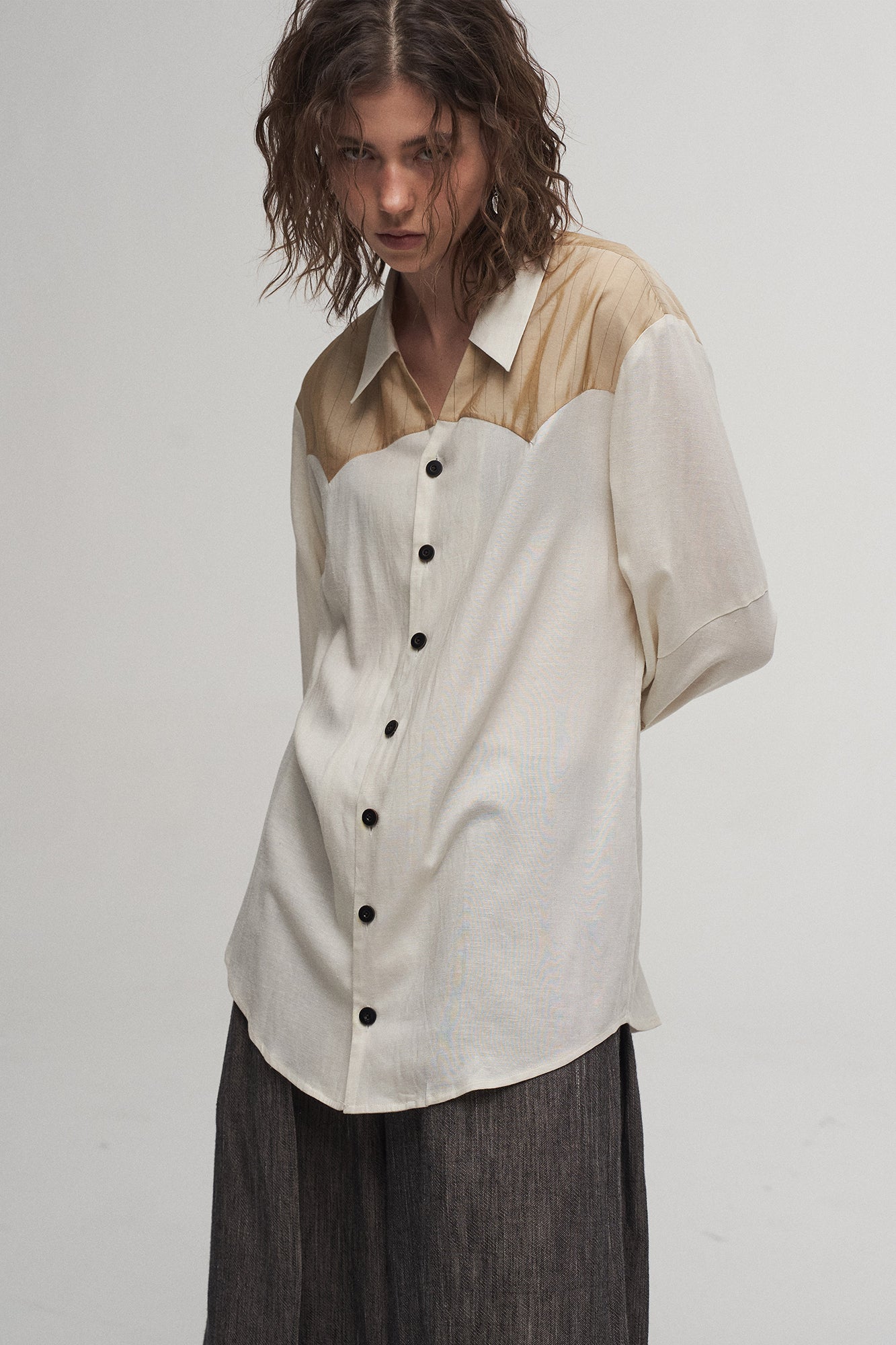 ILNya Nieternite Nifutur Pinstriped Contrast Spliced Shirt-Shirt-S(0)-Free Shipping Leatheretro