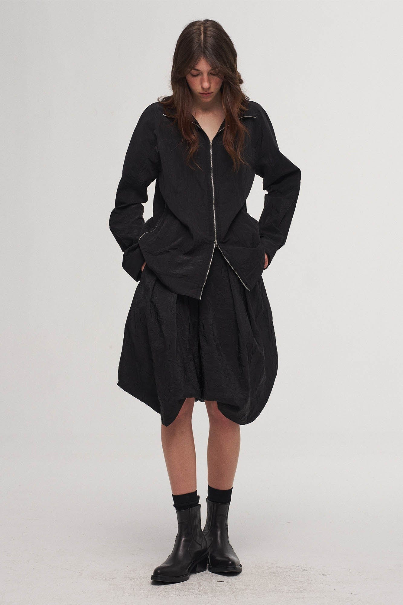 ILNya Nieternite Nifutur Crinkled Hooded Dual-Zipper Jacket-Jacket-S(0)-Free Shipping Leatheretro