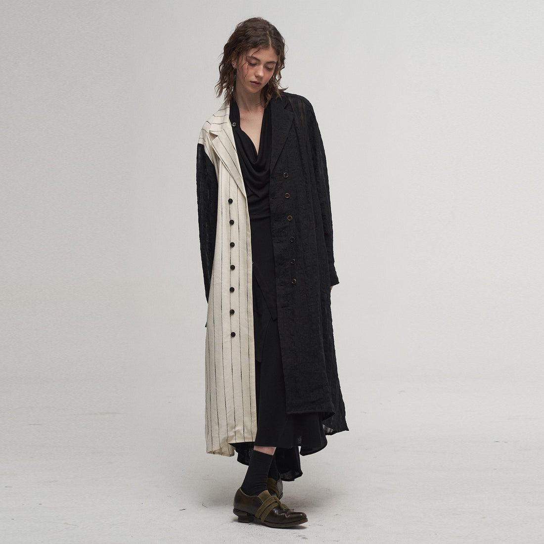 ILNya Nieternite Nifutur Contrast Spliced Striped Sheer Coat-Jacket-S(0)-Free Shipping Leatheretro