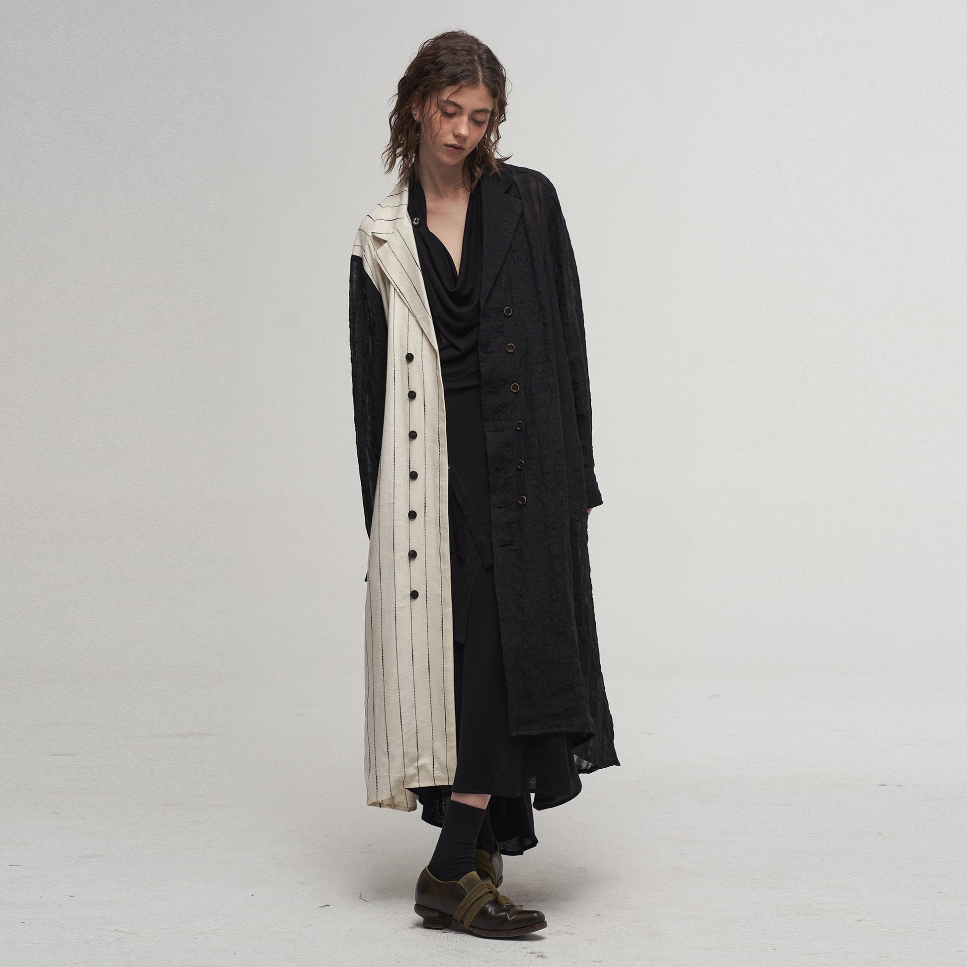 ILNya Nieternite Nifutur Contrast Spliced Striped Sheer Coat-Jacket-S(0)-Free Shipping Leatheretro