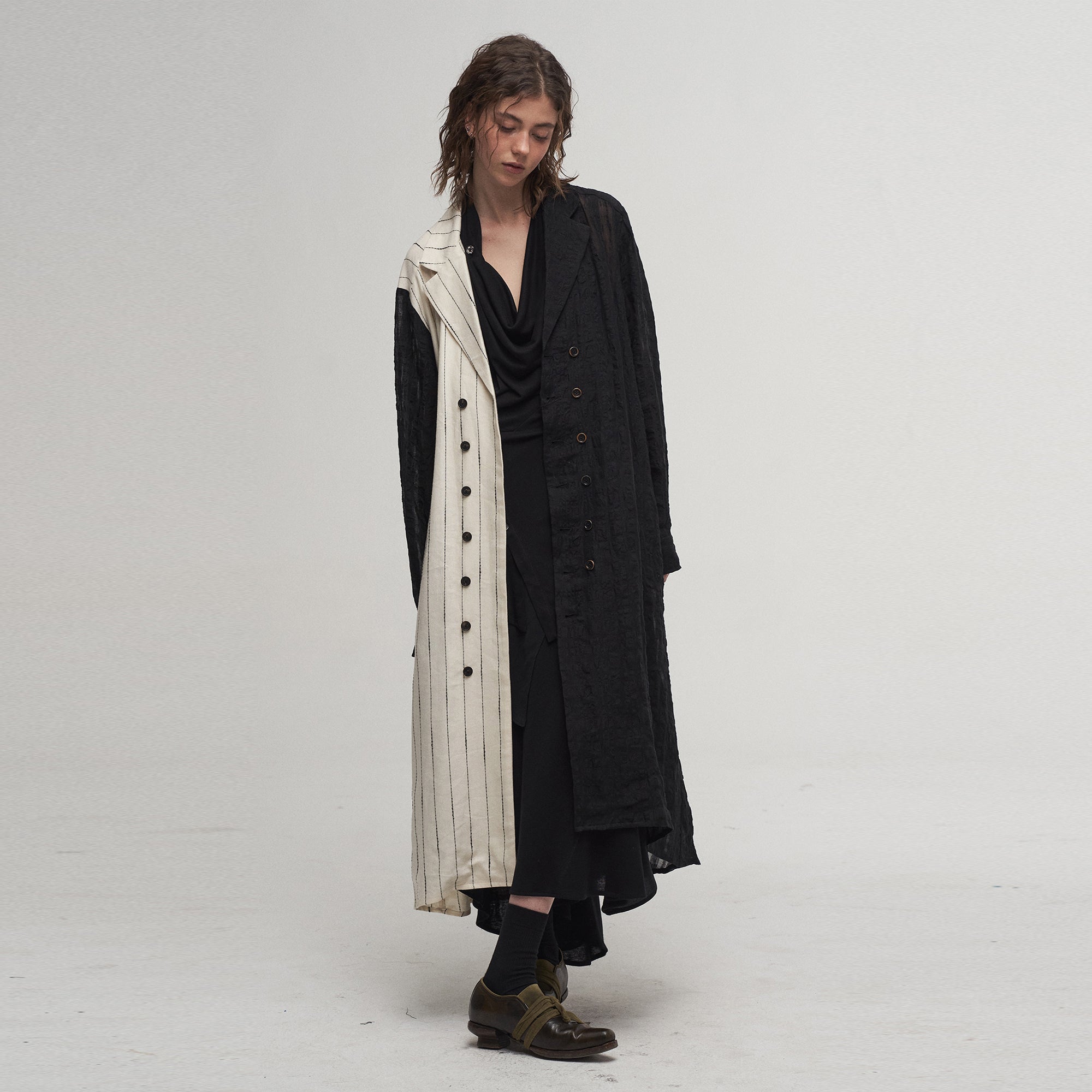 ILNya Nieternite Nifutur Contrast Spliced Striped Sheer Coat-Jacket-S(0)-Free Shipping Leatheretro