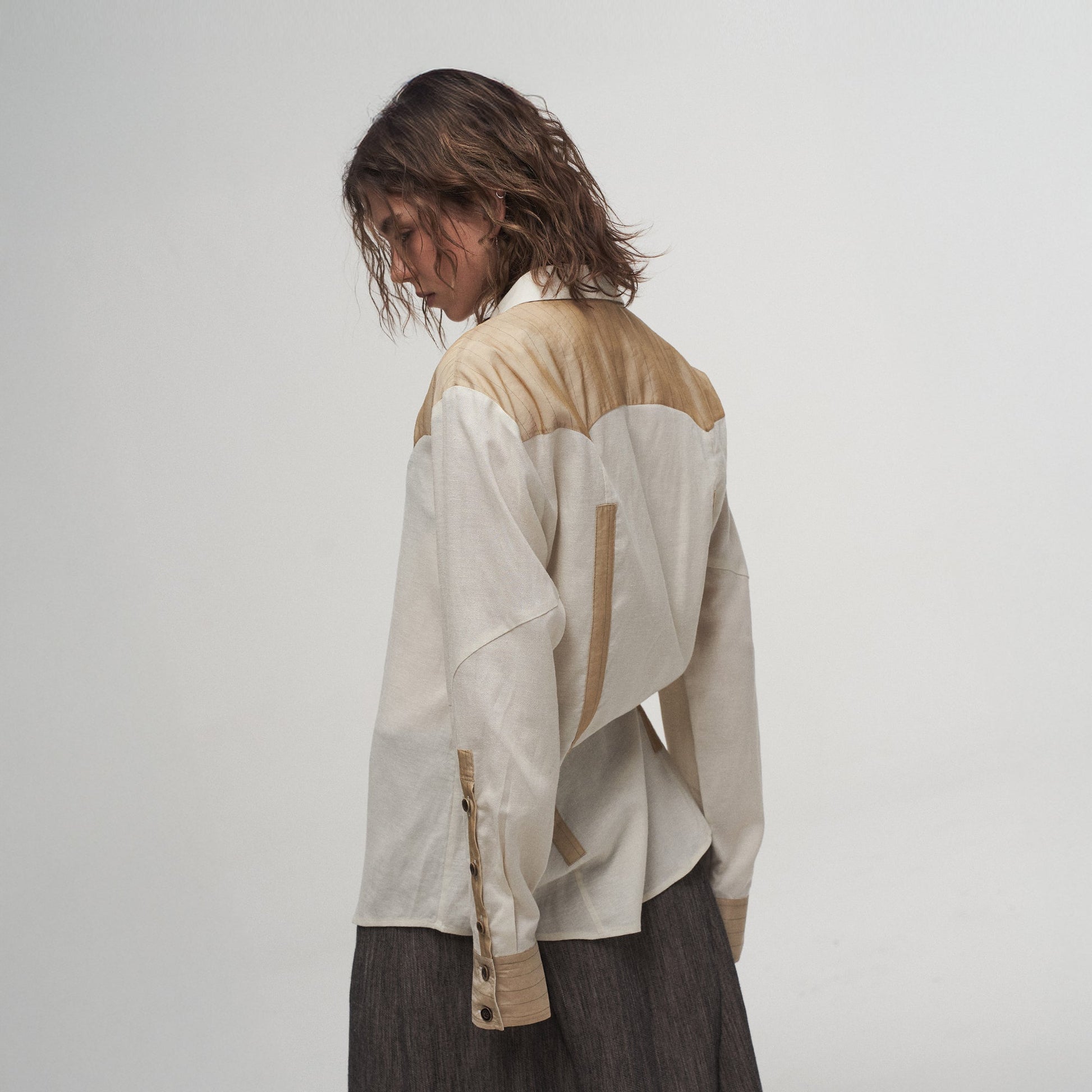 ILNya Nieternite Nifutur Pinstriped Contrast Spliced Shirt-Shirt-S(0)-Free Shipping Leatheretro