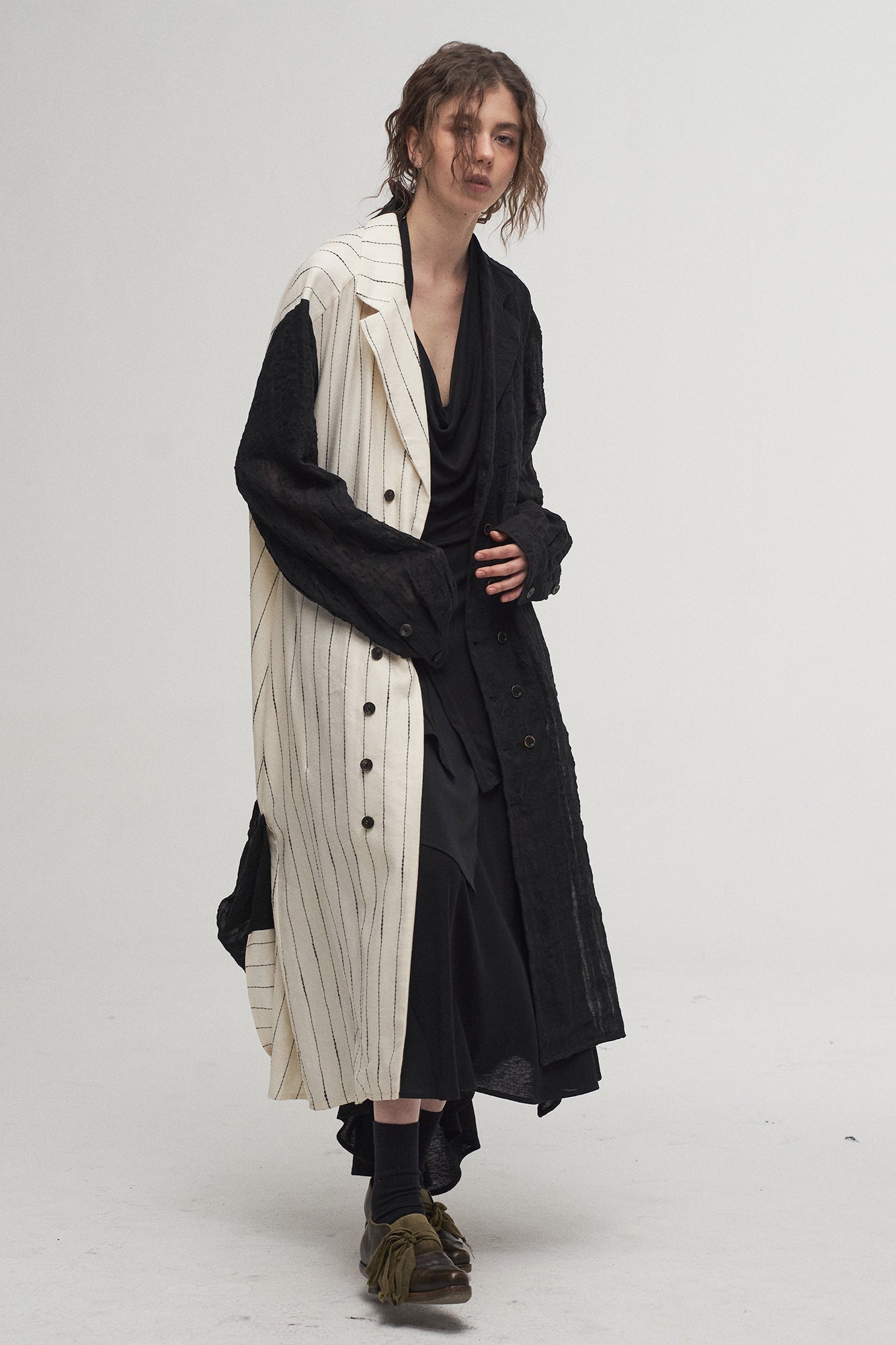 ILNya Nieternite Nifutur Contrast Spliced Striped Sheer Coat-Jacket-S(0)-Free Shipping Leatheretro