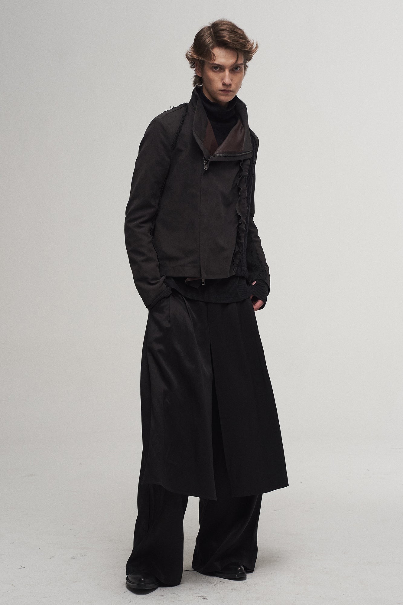 ILNya Nieternite Nifutur Asymmetrical Frayed Seam Ruffle Jacket-Jacket-S(0)-Free Shipping Leatheretro