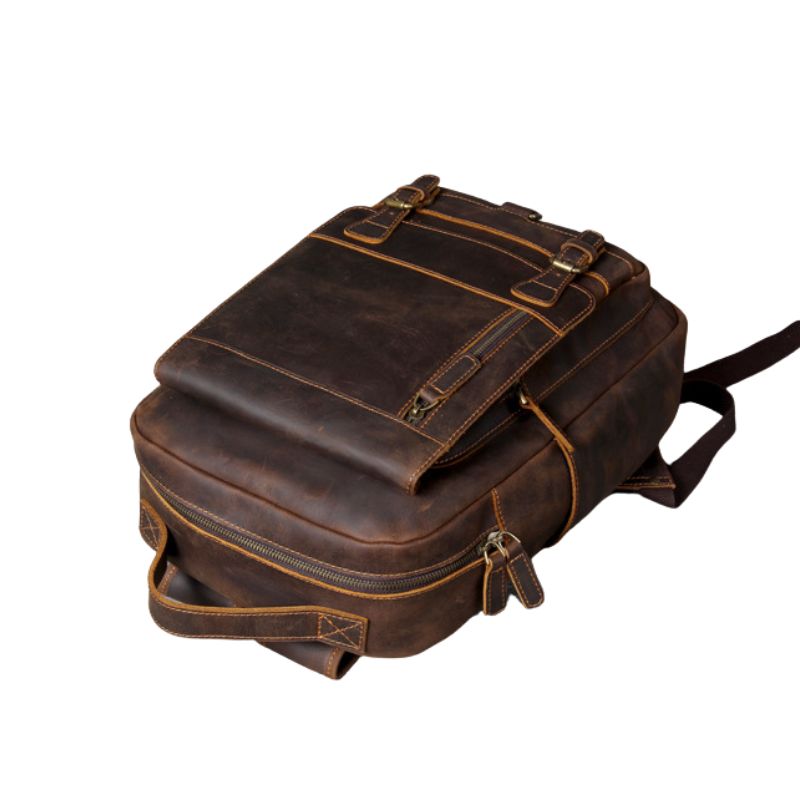 Crazy horse leather knapsack laptop backpack-Backpacks-Dark Coffee-Free Shipping Leatheretro
