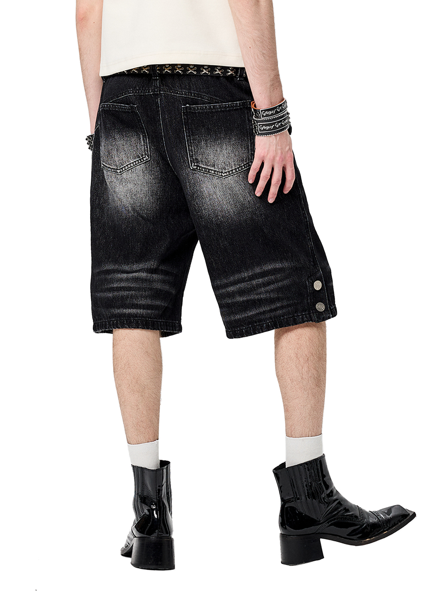 CYCYCY Retro Washed Paneled Denim Shorts-Shorts-XS / 28“-Free Shipping Leatheretro