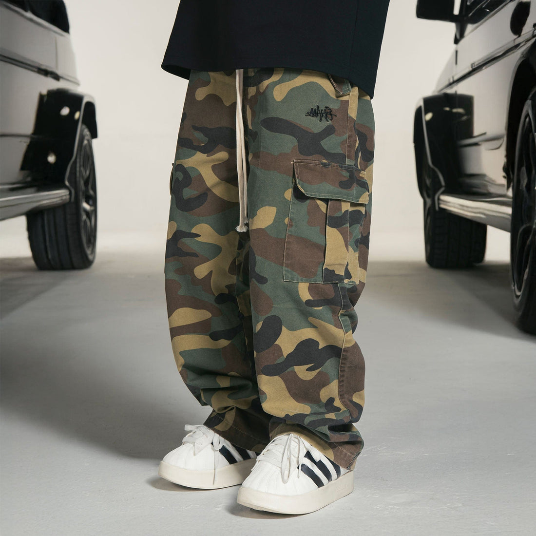 MAKEMORE Camo Drawstring Cargo Sweatpants-Pants-S-Free Shipping Leatheretro