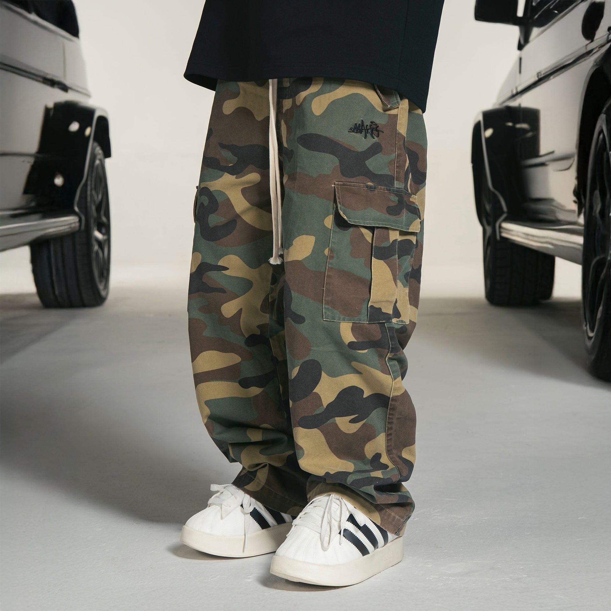 MAKEMORE Camo Drawstring Cargo Sweatpants-Pants-S-Free Shipping Leatheretro