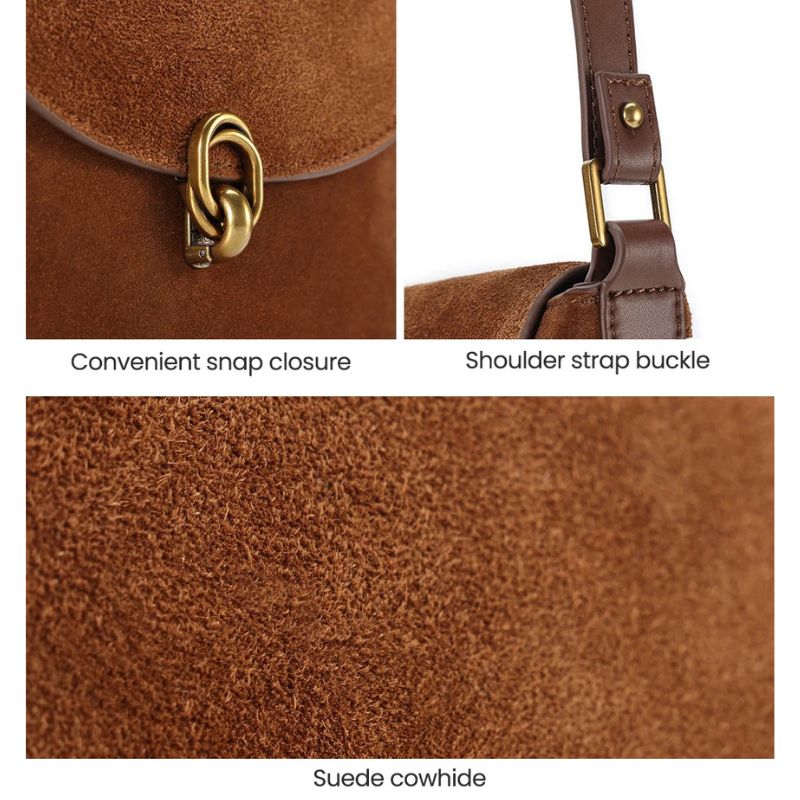 Luxury Women’s Leather Suede Shoulder Saddle Crossbody Bag-Handbags-Brown-Free Shipping Leatheretro