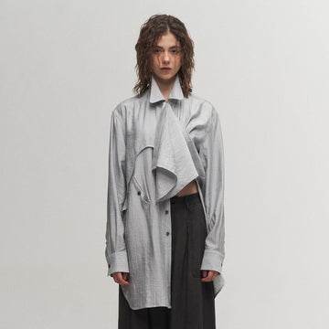 ILNya Nieternite Nifutur Arc Spliced Draped Long Shirt Bluish Silver-Shirt-S(0)-Free Shipping Leatheretro