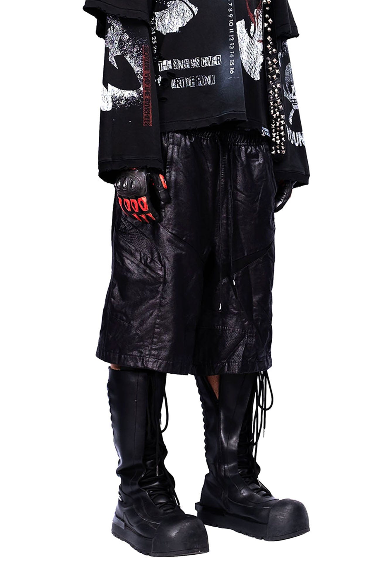 FVVO Multi-Panel Glossy Shorts-Shorts-S-Black-Free Shipping Leatheretro