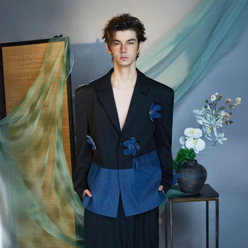 JIECHI Embellished Contrast Flower Blazer-Jacket-M (Preorder)-Free Shipping Leatheretro