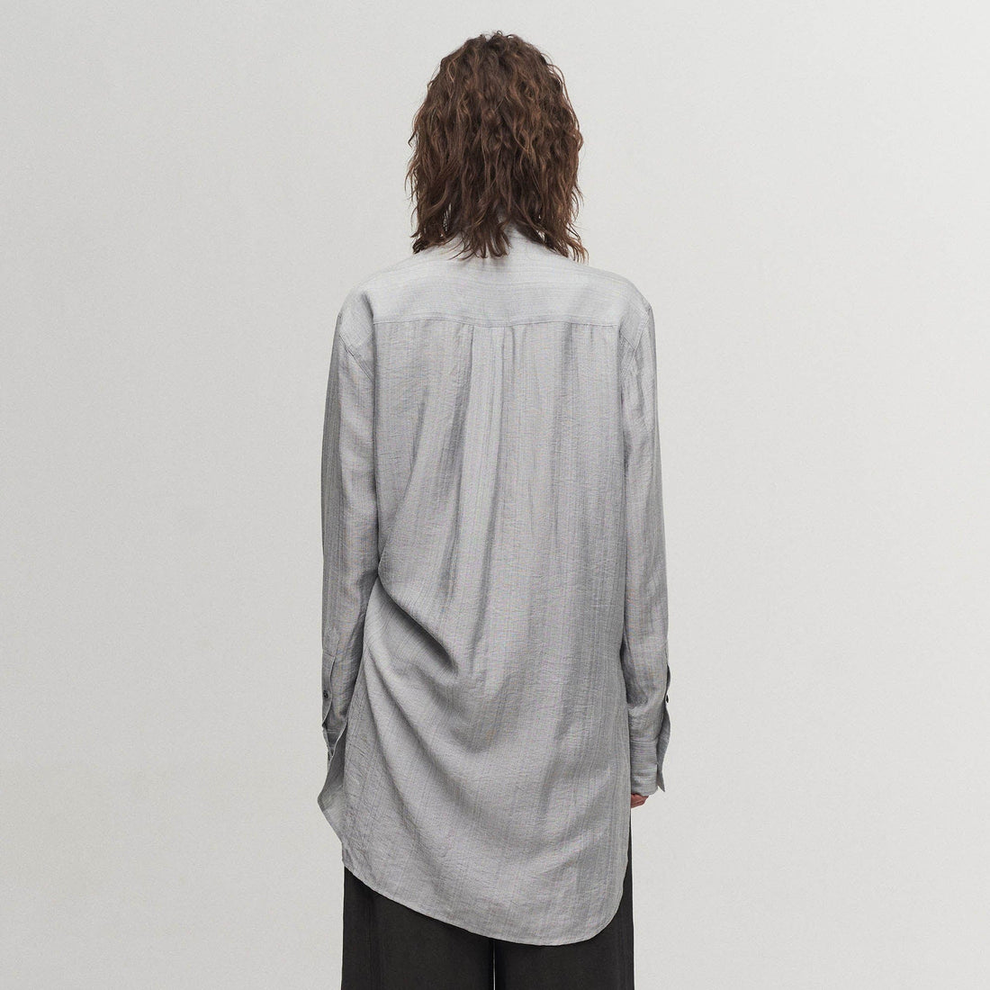 ILNya Nieternite Nifutur Arc Spliced Draped Long Shirt Bluish Silver-Shirt-S(0)-Free Shipping Leatheretro
