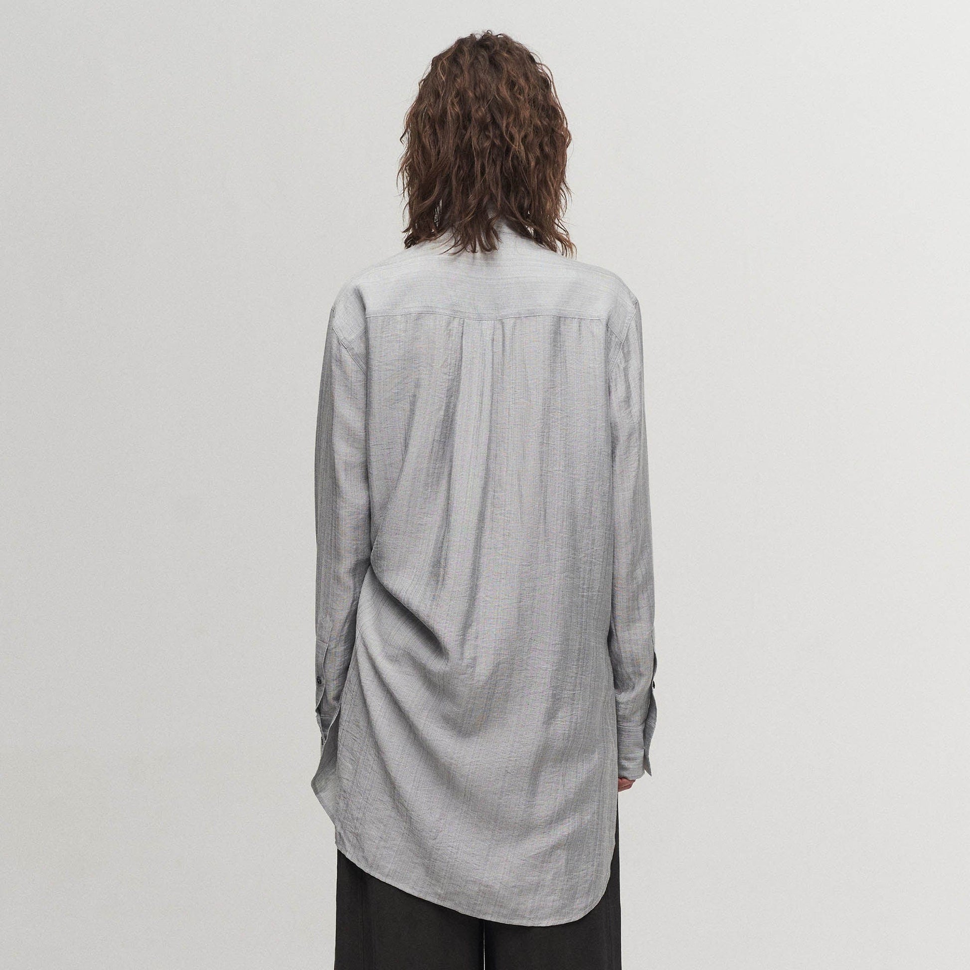 ILNya Nieternite Nifutur Arc Spliced Draped Long Shirt Bluish Silver-Shirt-S(0)-Free Shipping Leatheretro