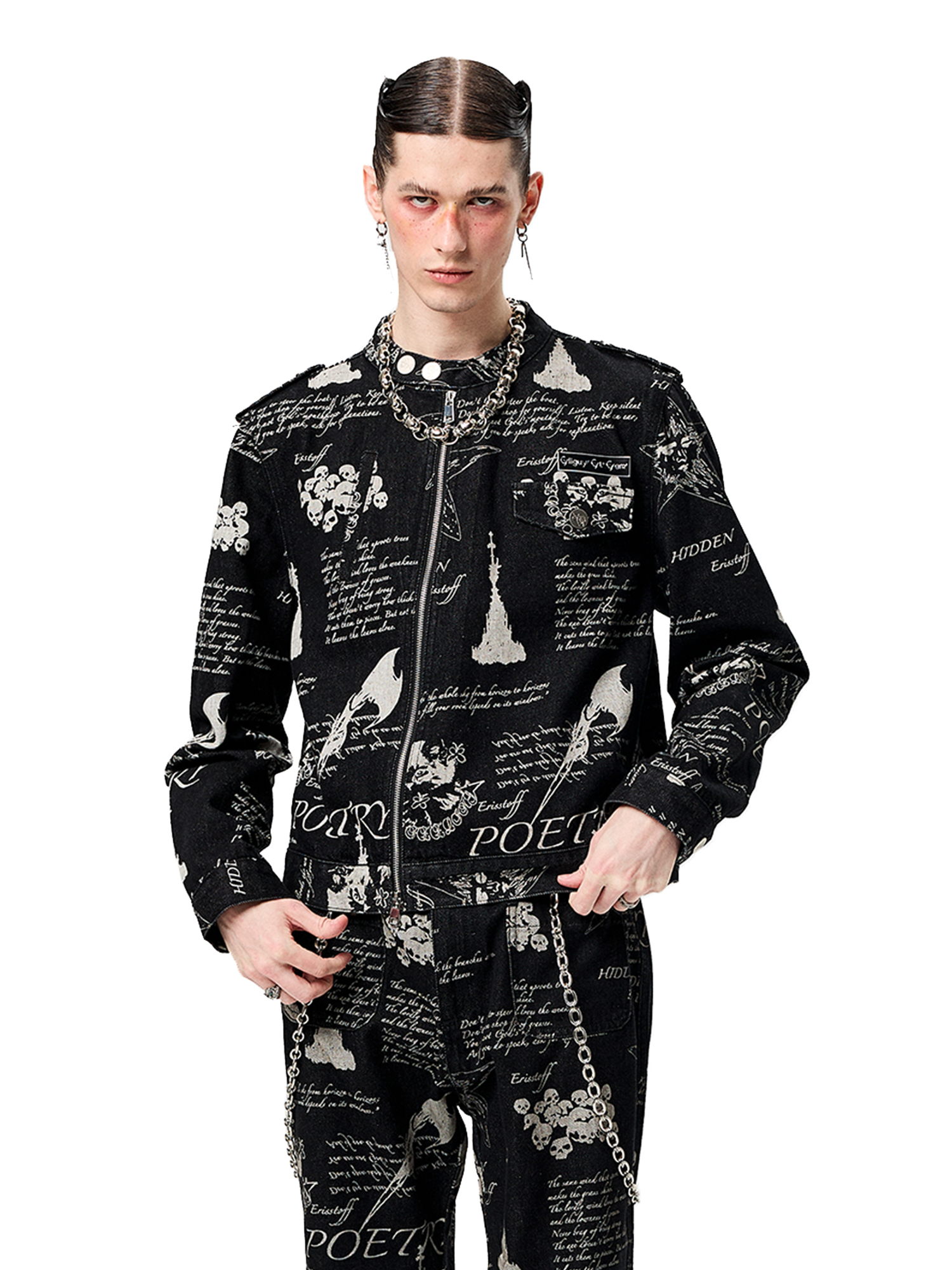 CYCYCY Punk Washed Graffiti Moto Denim Jacket-Jacket-XS-Free Shipping Leatheretro